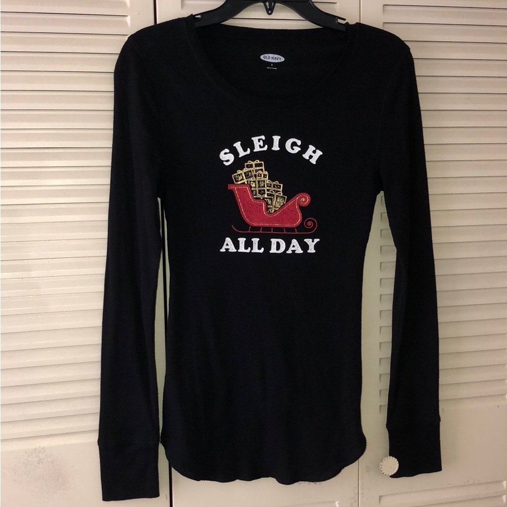 Old Navy Sleigh All Day Long Sleeve Black Shirt